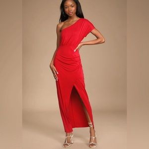NWT Lulu’s Maxi Dress Red One-Shoulder Maxi Dress Size Medium